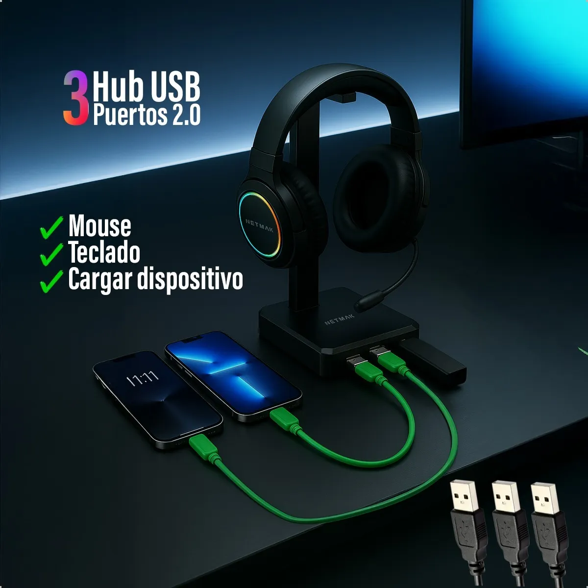 Base o Soporte de Auriculares RGB – Netmak NM-HS430 - Image 13