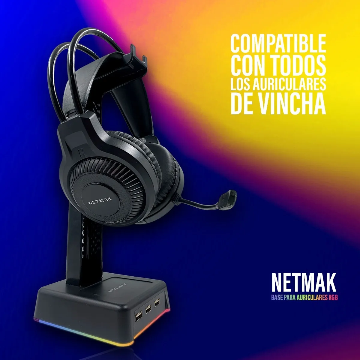 Base o Soporte de Auriculares RGB – Netmak NM-HS430 - Image 18