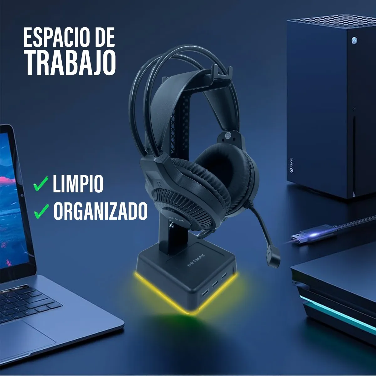 Base o Soporte de Auriculares RGB – Netmak NM-HS430 - Image 19